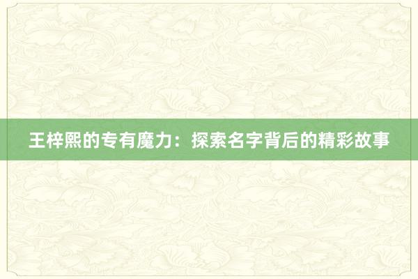 王梓熙的专有魔力：探索名字背后的精彩故事